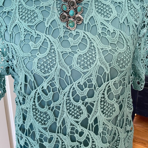 NWOT She + Sky Teal Lace Short Sleeve Sheath Dress - Picture 3 of 9